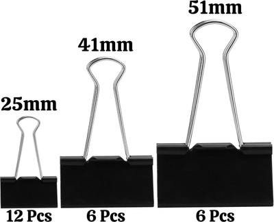 4MYL Binder Paper Clips 25mm, 41mm, 51mm Metal Binder Clip(Set of 24, Black)