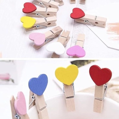 KraftHail 10 Pcs Wooden Clips for Photo Hanging with 1.25m Jute Rope Small Wooden Art clips(Set of 1, Multicolor)