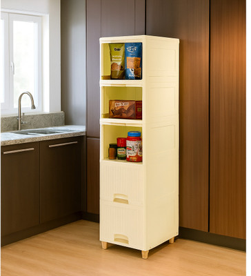 BAZANFI 5 component White Super Plastic All Kitchen Item's Cabinet Foldable Drawer Drawer Divider(Plastic)
