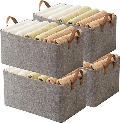 Tap2kaart 4 PCS Collapsible Fabric Storage Organizer with Handles Foldable Storage Baskets Closet Divider(Fabric)
