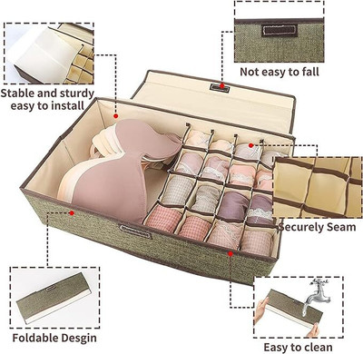 NEWSPARSH Hima Innerwear Organizer 16+1 Compartment Foldable Fabric Storage Box Drawer Divider(Fabric)