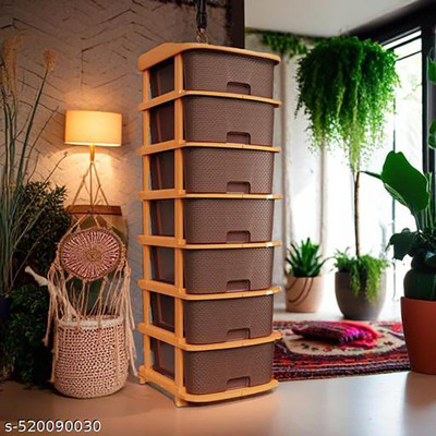 MAXTID 7 Layer Brown Plastic Wardrobe For Clothes:Cupboard Free Standing Drawer Divider(Plastic)