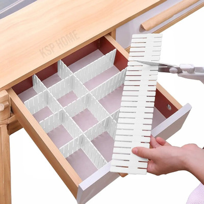 HOMNIX 8 Adjustable Strips Interlocking Plastic Drawer Divider Storage Organizer Drawer Divider(Plastic)