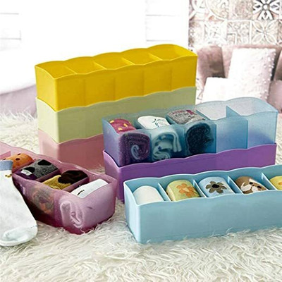 CRIPSON 5-Compartments Socks/Underwear Storage Box Socks&Closet Organizer(Pack of 6) Drawer Divider(Plastic)