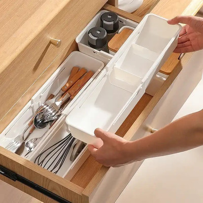 SUKHAD Multipurpose Retractable Expandable Cabinet Space Small Storage | Pack of 03 Drawer Divider(Plastic)