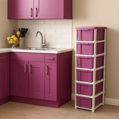 MAXTID 6 component Pink Kids Drawer Plastic Free Standing Chest of Drawers Drawer Divider(Plastic)
