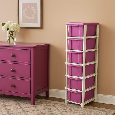 MAXTID 6 Layer Pink Drawer Storage Organizer Home/Parlour and Storage Solution Drawer Divider(Plastic)