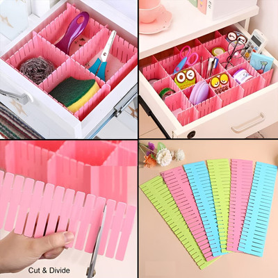 KUBAVA Interlocking Adjustable Drawer Clapboard Divider (8 Pc, Pink) Drawer Divider(Plastic)
