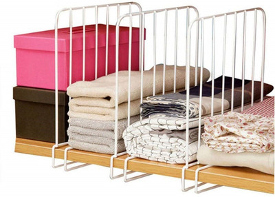 Inditradition Wardrobe Shelf Divider, Shelf Organizer Closet Shelf Separator,White - Pack of 3 Drawer Divider(Iron)