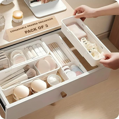 FORWAY (Pack Of 03) Multifunctional Underwear And Socks Storage Box Drawer Divider(Plastic)