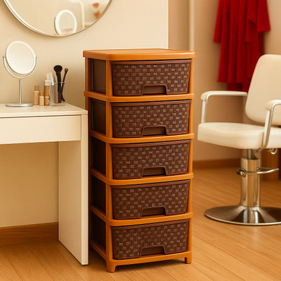YUBITUBY 5 Brown Plastic Cabinet for Multipurpose Storage Solution|Parlour Box Vanity Box(Brown)