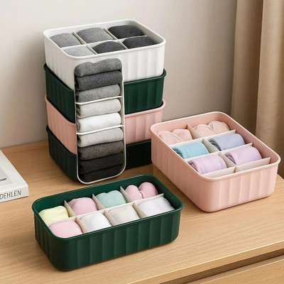 KASHTHBHANJAN 4 Pcs Set 5 Grid Socks Organizer 5-Grid Socks Drawer Divider(Plastic)