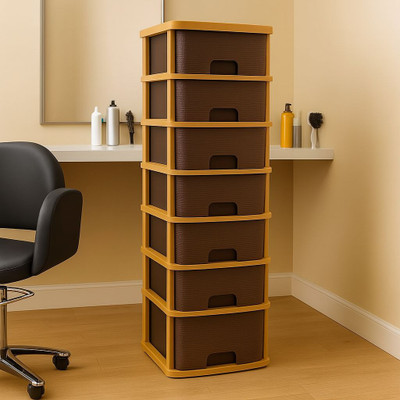 MAXTID 7 Layer Brown Nakoda Plastic Drawer For Clothe:Versatile Cupboard Free Standing Drawer Divider(Plastic)