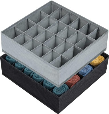 ABTRIX WITH AB 2-Pack 48 Cell Sock, Underwear & Tie Drawer Organizer - Collapsible Grey & Black Drawer Divider(Fabric, Nylon)