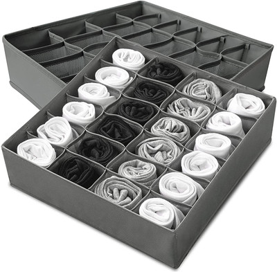 ABTRIX WITH AB 2-Pack 48 Cell Sock, Underwear & Tie Drawer Organizer - Collapsible & Durable Drawer Divider(Fabric)