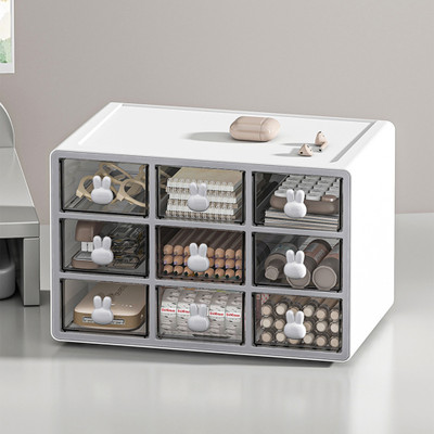 KUBER INDUSTRIES Drawer Storage Box Shelf | 3 cell Large Capacity |Transparent Panel |W2609| Grey Drawer Divider(Plastic)
