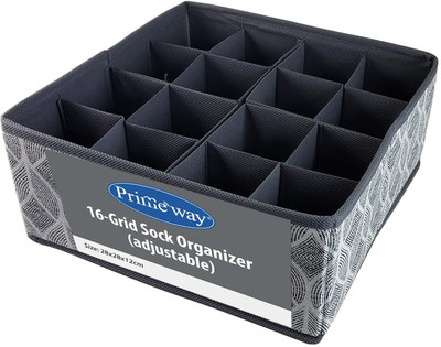 Primeway PP Non-Woven Adjustable 16-Grid Organiser for storing Socks, Undergarments, Belt Drawer Divider(Fabric)