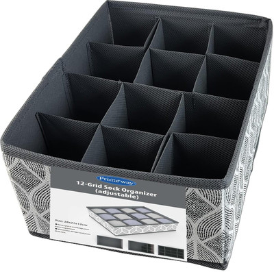 Primeway PP Non-Woven Adjustable 12-Grid Organiser for storing Socks, Undergarments, Belt Drawer Divider(Fabric)