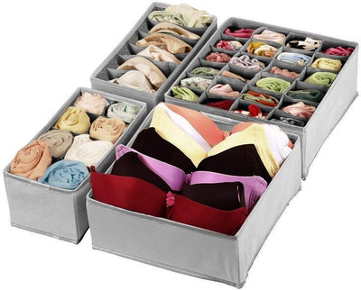 Moxtiza 4 Pcs Foldable Storage Box Drawer Divider Innerwear Storage Closet Divider Closet Divider(Fabric)