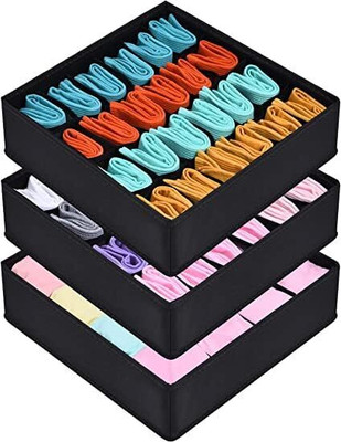 BlackBoxes 24 Cell Closet Cabinet Organizer Underwear Storage Box for Storing Socks Pack 3 Drawer Divider(Plastic)