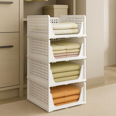 JD FRESH 4 UNITS PLASTIC FOLDABLE SINGLE DOOR CUPBOARD FOR CLOTH STORAGE MODULAR CABINET PVC Collapsible Wardrobe(Finish Color - WHITE PC-4, Pre-assembled)