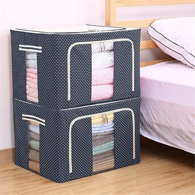 Dhrumino 66 Liter Pack of 2 Storage Box Rectangular Foldable Clothe Storage Organizer Zip Closet Divider(Fabric)