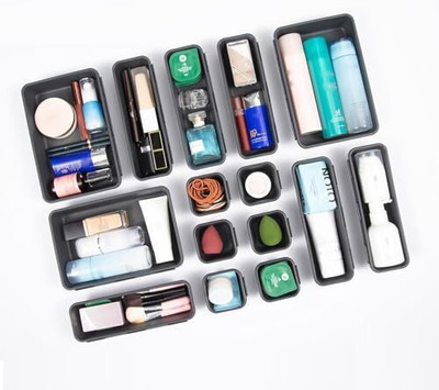 SMART SLIDE Cosmetic Organizer Box For Drawer, Drawer Organizer For Home (16 Pcs Set) Drawer Divider(Plastic)