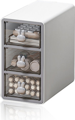 KUBER INDUSTRIES Drawer Storage Box Shelf |3 cell Large Capacity |Transparent Panel |W2603 | Grey Drawer Divider(Plastic)