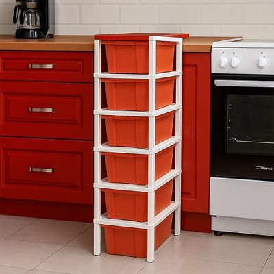 MAXTID 6 component Red Kids Drawer Plastic Free Standing Chest of Drawers Drawer Divider(Plastic)