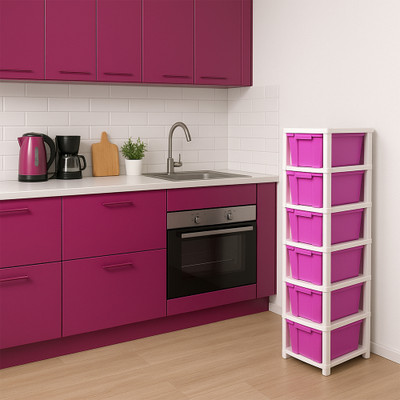 MAXTID 6 layer Pink Multipurpose plastic drawer Cupboard/Almari/Foldable Drawer Drawer Divider(Plastic)