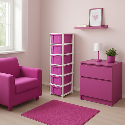 MAXTID 6 layer Pink Multipurpose plastic drawer Storage Cupboard Foldable Drawer Divider(Plastic)