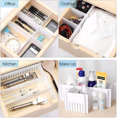 KUBAVA Interlocking Adjustable Drawer Clapboard Divider (8 Pc, White) Drawer Divider(Plastic)