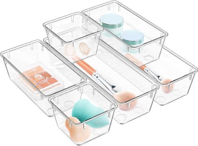 BAREPEPE 6 Compartments Plastic Desk Drawer Organizer(Clear)