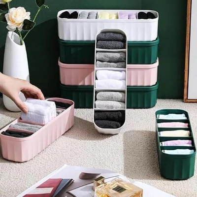 Dipzon villa 4 PC Storage Socks Tray for Wardrobe,Undergarment Cosmetic Makeup Rack Organizer Drawer Divider(Plastic)
