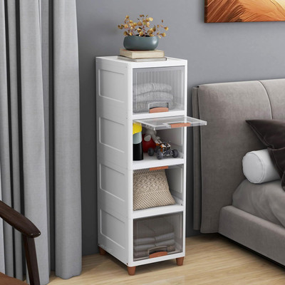EDENGLOW 4 Compartments Plastic 4-Door 4-Shelf Organizer Foldable Drawers(White)