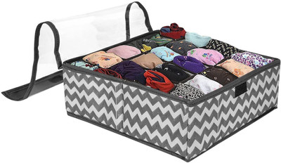PrettyKrafts Folding Rectangular Drawer Organizer, with Lid, (20 Grids, Waves Black) Closet Divider(Fabric)