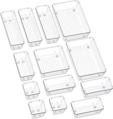STORMIRACLE 12 Pcs Desk Drawer Organizers Trays Set Clear Plastic Storage Bins Drawer Divider(Plastic)