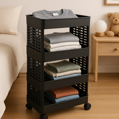 MAXTID 4 Layer Black Super Clothes Racks Trolly Plastic Cutlery Drawer Divider(Plastic)