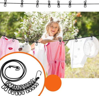 Skylight Cloth Drying Rope with Hooks Portable Travel Clothes line Adjustable Nylon Retractable Clothesline(3 m)