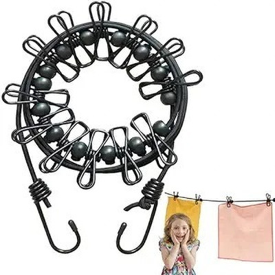 PRIMEFAIR Cloth Drying Rope with Hooks Rope for Drying Clothes Hanging Rope with 12 Clips Iron Cloth Clips(Red Pack of 2)