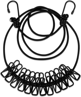Fitaza Cloth Drying Rope with Hooks Portable Travel Clothesline Adjustable 12 PCS Clips Polypropylene Cloth Clips(Multicolor)