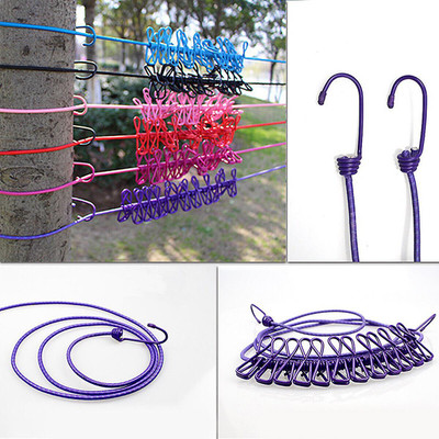Decozare clothesline clip rope with attached 12 clips Stainless Steel Cloth Clips(Multicolor)