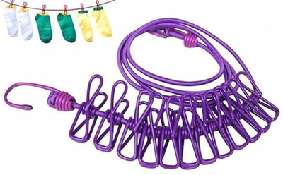 BKDT Marketing Cloth Drying Rope | Portable Drying Rope with 12 Clips and 2 Hooks Multicolor Nylon Cloth Clips(Purple)