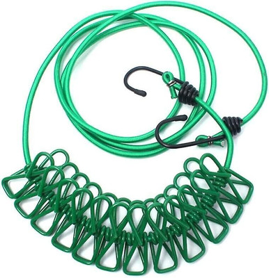 gafall Cloth-Drying Rope with Hooks Elastic Cloth Hanging 12 Clips Plastic, Steel Cloth Clips(Multicolor)