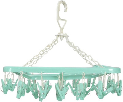 KickStart Cloth Drying Hanger 32 Clips 360 Degree Rotatable Hanger Stand for Cloth Plastic Cloth Clips(Green)