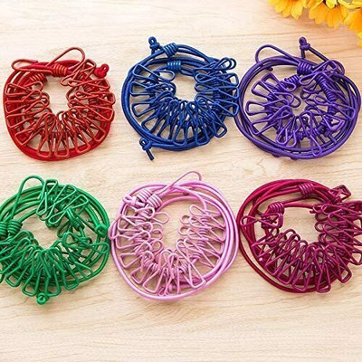 AATTMGYA Cloth-Drying Rope with Hooks Elastic Cloth Hanging 12 Clips Plastic, Steel Cloth Clips(Multicolor)