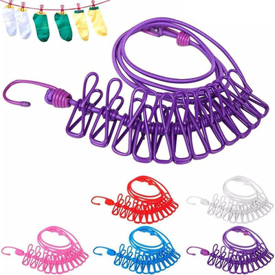 FEXMY Cloth Drying Rope with Hooks | Laundry Cloths Hanging Dryer Lines Nylon Cloth Clips(Multicolor)