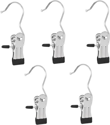 mapperz Hanging Hooks Clothes Pins Hanger Clips Heavy Duty Hanger Clips for Closet Stainless Steel Cloth Clips(Steel Pack of 5)