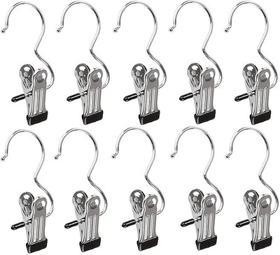 XBEY Socks Towel Clips Hook Clothespin Bulk Hanger Clips for Closet Travel Pant Socks Steel Cloth Clips(Silver Pack of 10)