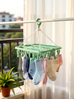 WALLOPH Baby Cloth Clip Celling hanger/Cloth Dryer/Clothes Drying Stand/ 28 Plastic Cloth Clips(Green)